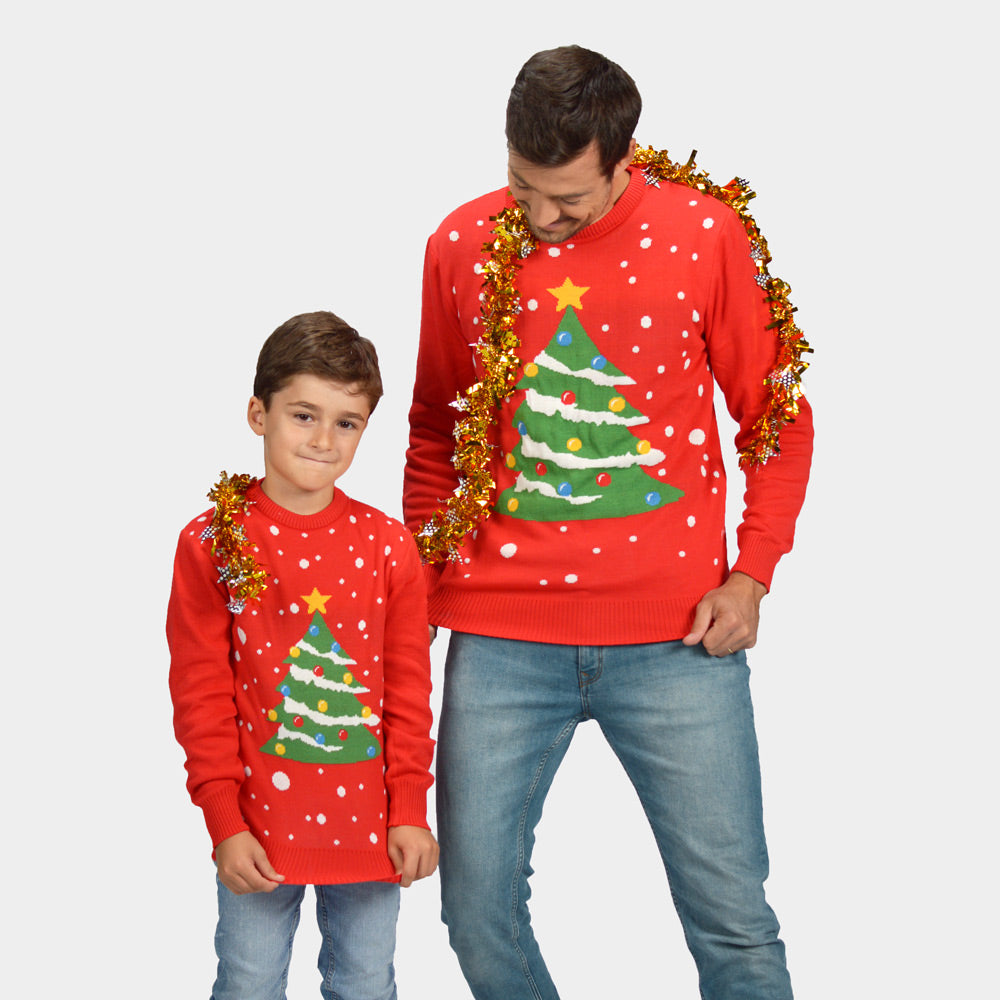 Weihnachtspullover für Kinder in Rot mit Weihnachtsbaum Herren