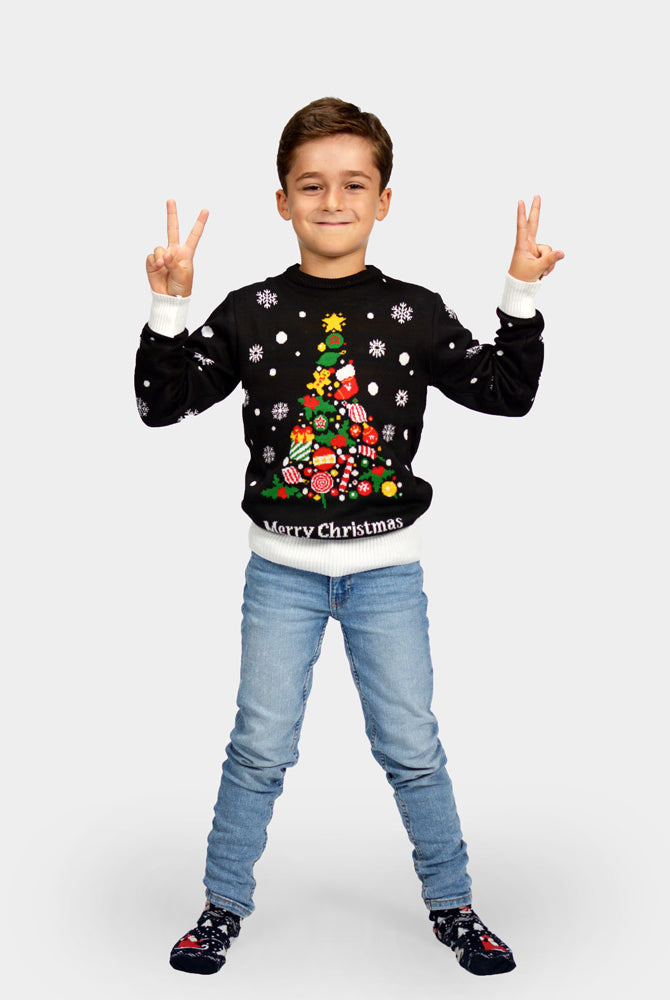 Weihnachtspullover Schwarz "Merry Christmas" Kinder