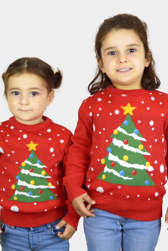 Weihnachtspullover für Kinder in Rot Weihnachtsbaum