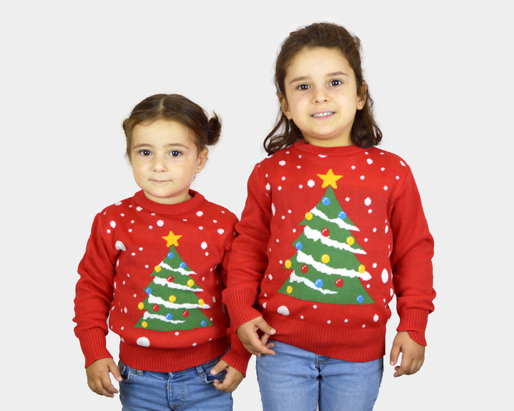 Weihnachtspullover für Kinder in Rot Weihnachtsbaum