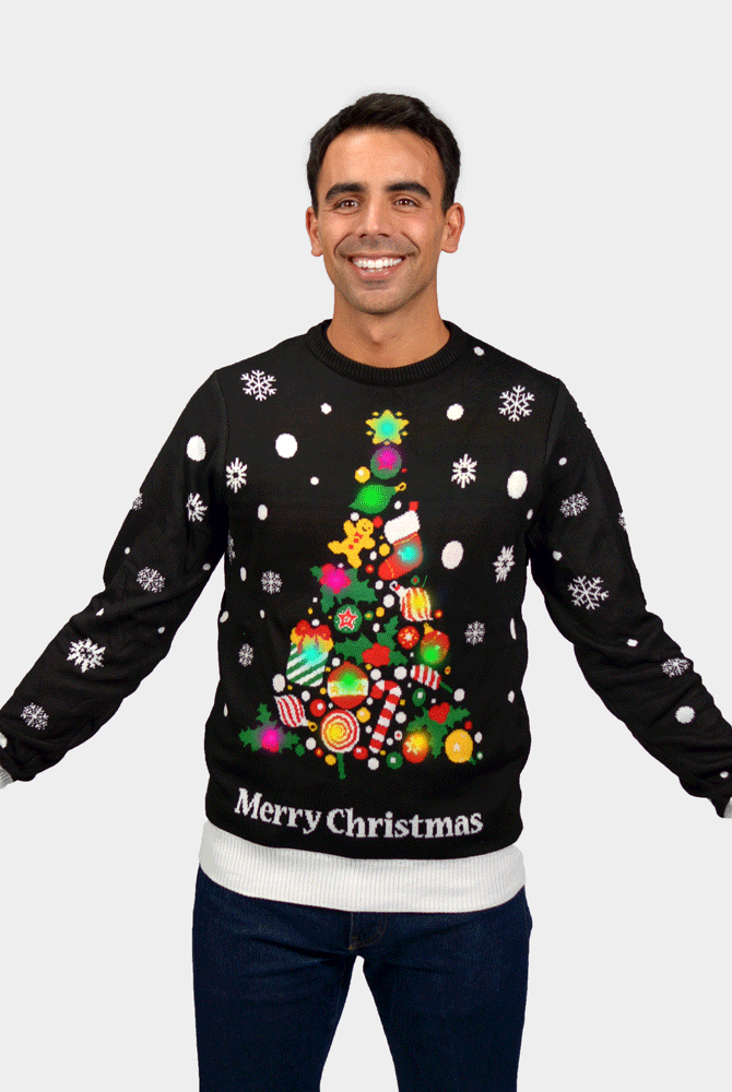 Weihnachtspullover mit LED Schwarz "Merry Christmas" Herren
