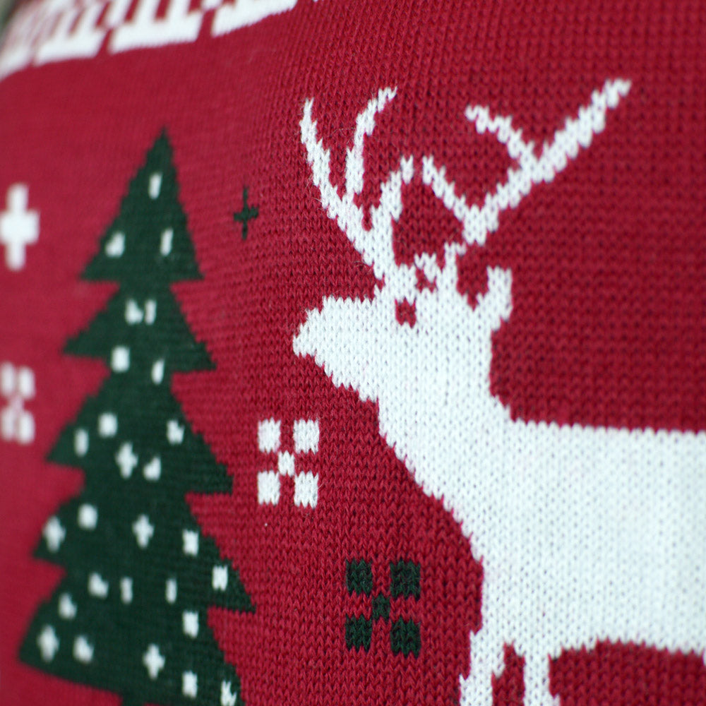 Weihnachtspullover für Paare Rot Rentieren und Weihnachtsbäumen