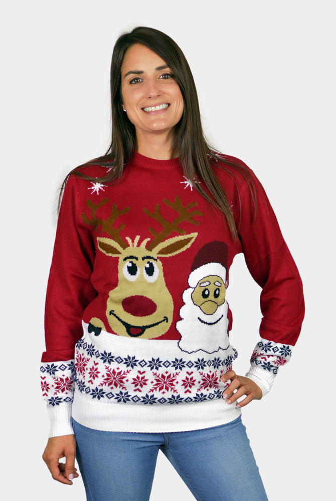 Weihnachtspullover für Paare mit Weihnachtsmann und Rentier Rudolph damen