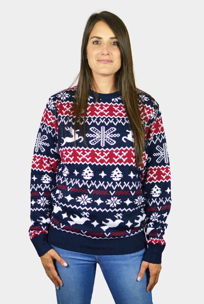 Weihnachtspullover mit Rentieren und Weihnachtsmotiven Damen