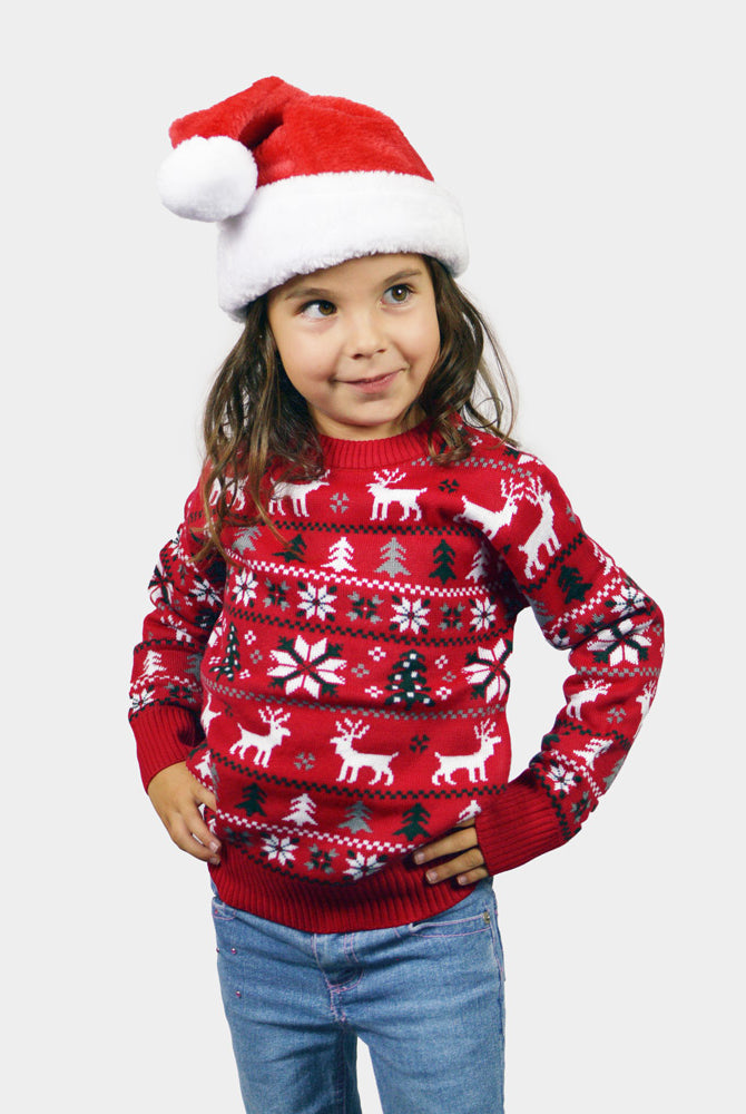 Weihnachtspullover Rot Sternen Rentieren Weihnachtsbäumen Kinder