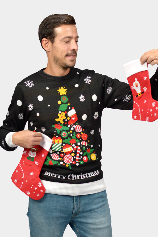 Weihnachtspullover Schwarz "Merry Christmas" Herren