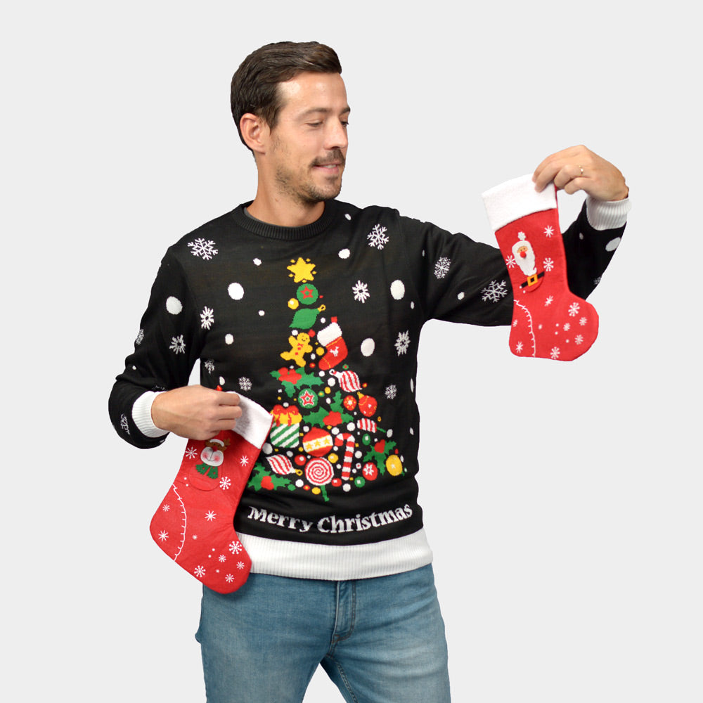 Weihnachtspullover Schwarz "Merry Christmas" Herren