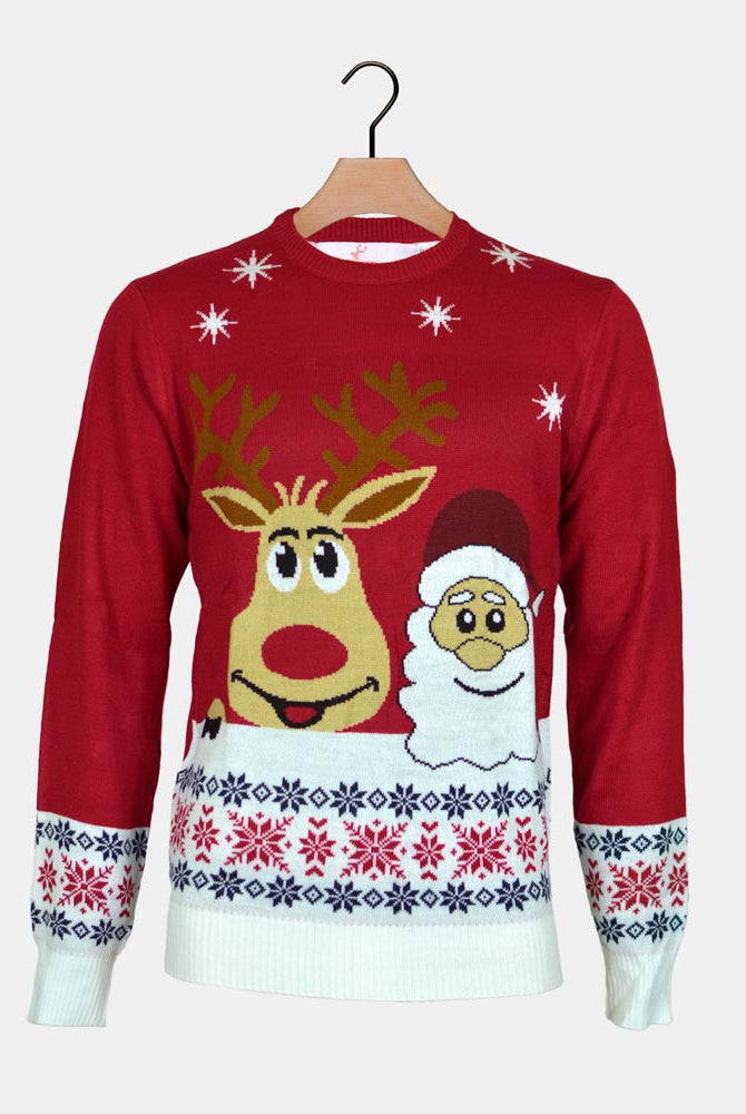 Weihnachtspullover mit Weihnachtsmann und Rentier Rudolph Familien