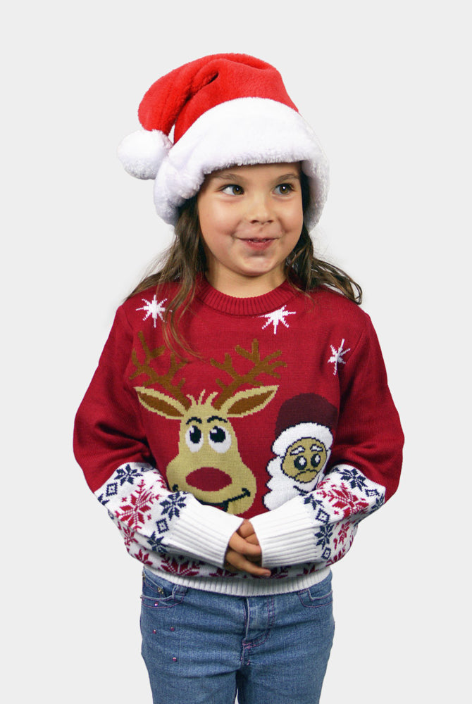 Weihnachtspullover mit Weihnachtsmann und Rentier Rudolph Kinder