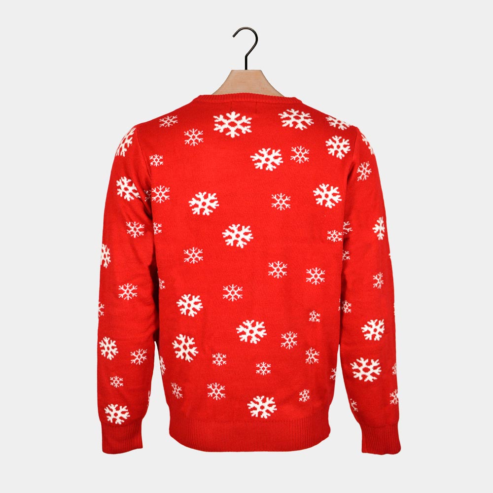 Weihnachtspullover Rot mit Weihnachtsmann winkendem Rentier