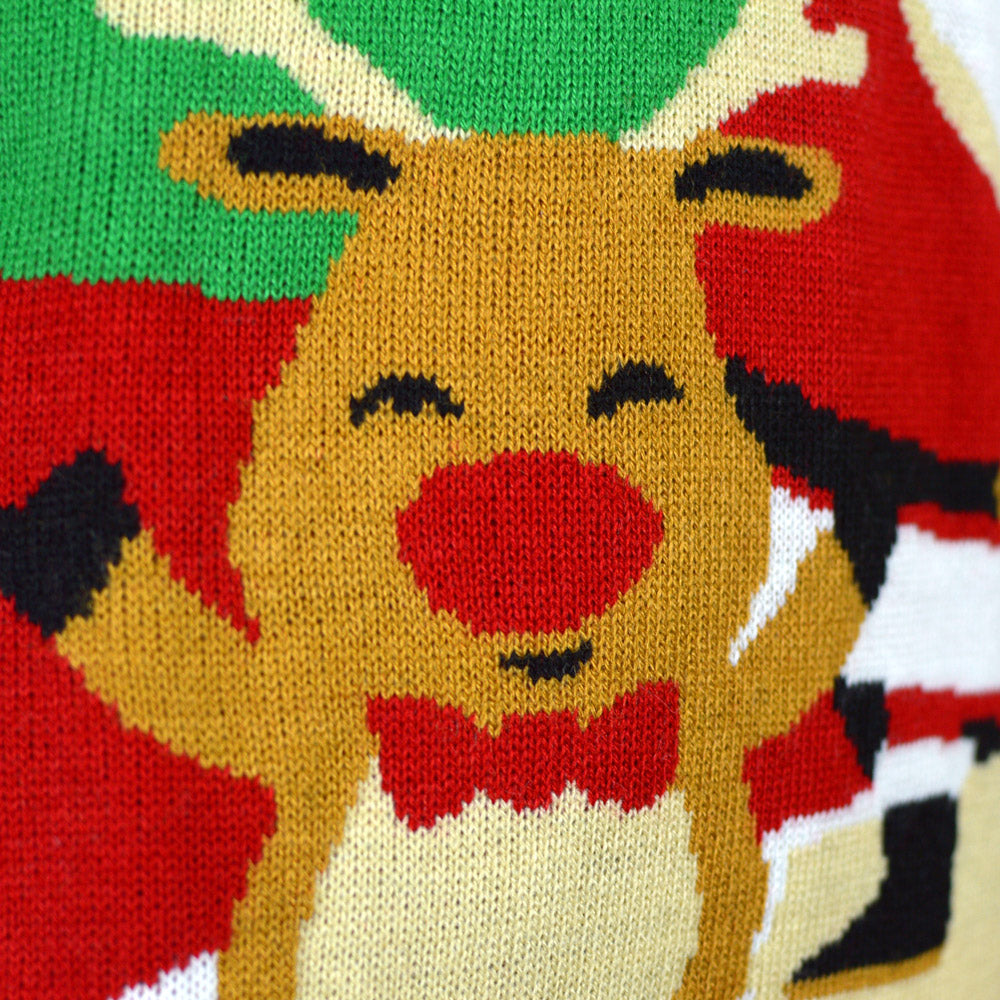 Weihnachtspullover Rot Weihnachtsmann winkendem Rentier