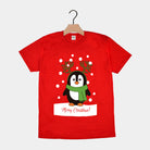 Weihnachts T-shirt in Rot für Damen und Herren mit Pinguinen
