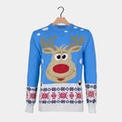 Damen Blau Rentier und Schnee Weihnachtspullover 

