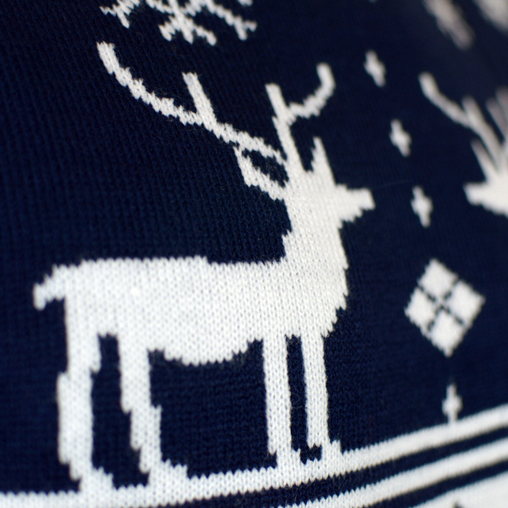 Damen Blau mit Nordische Sternen und Rentieren Weihnachtspullover 

