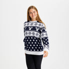 Damen Herren Weihnachtspullover Blau mit Rentieren und Schneeflocken
