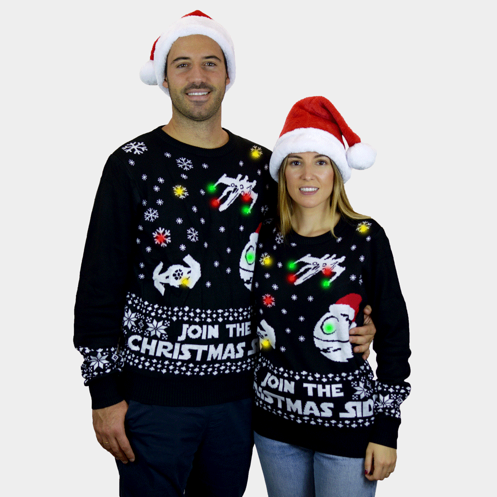 Damen und Herren Weihnachtspullover mit LED – Join the Christmas Side

