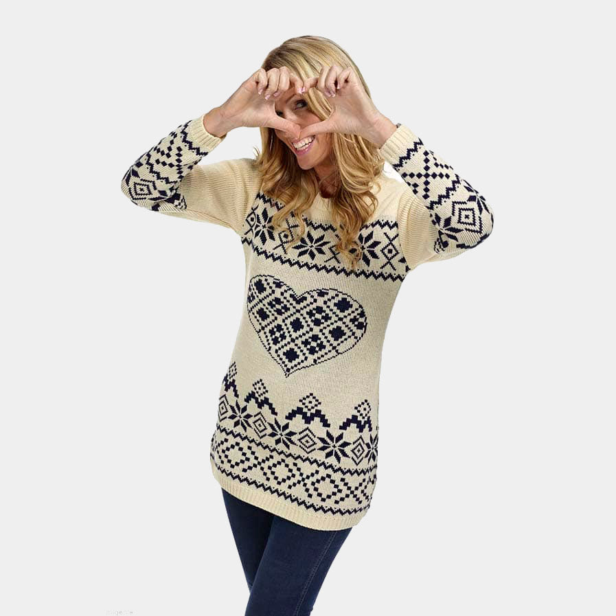Damen Weihnachtskleid Beige mit Herz