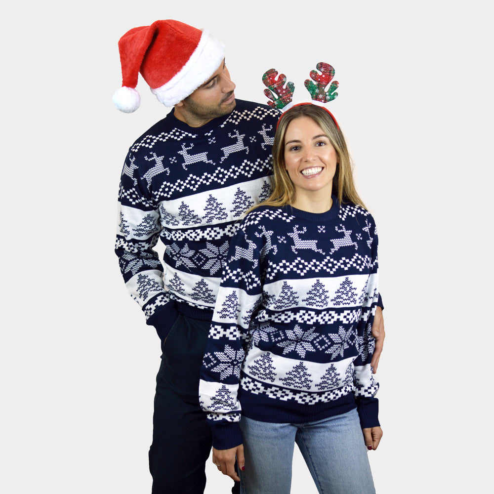 Damen Weihnachtspullover Blau Nordpol Paar

