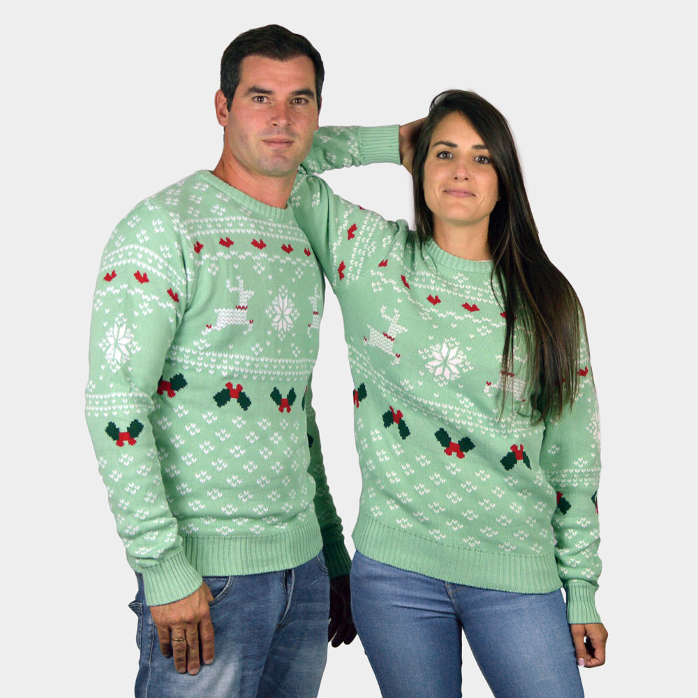 Damen Weihnachtspullover Grün "Sweet Christmas" Paar
