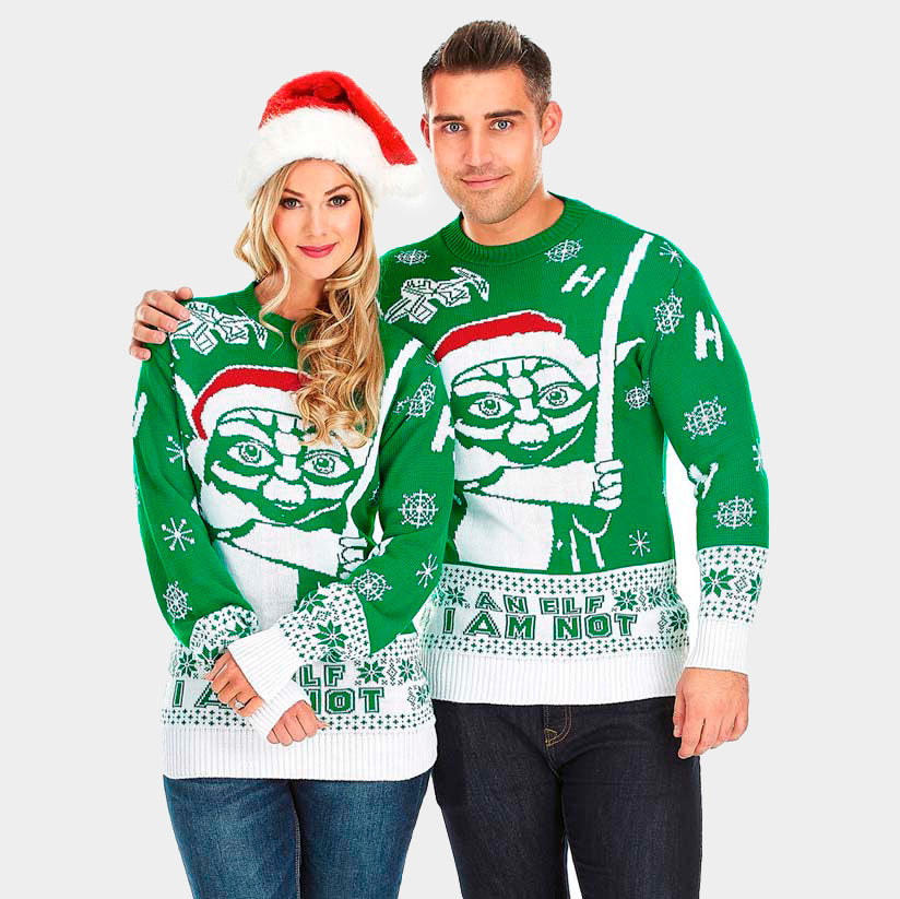Damen Weihnachtspullover I am Not an Elf Paar

