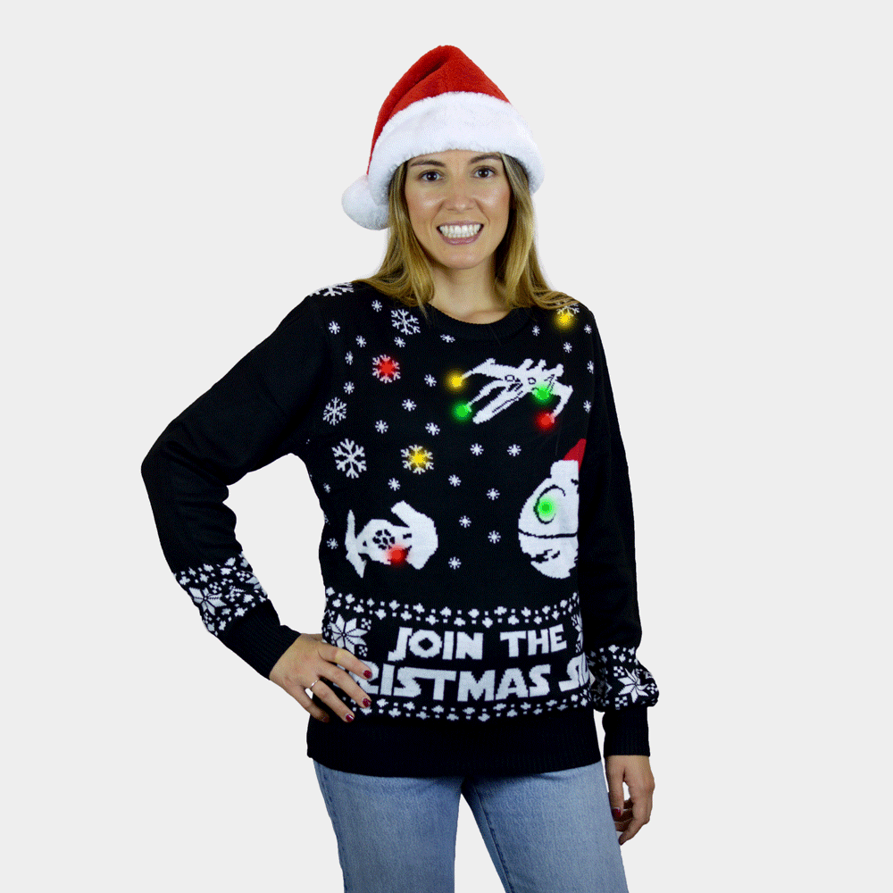 Damen Weihnachtspullover mit LED – Join the Christmas Side
