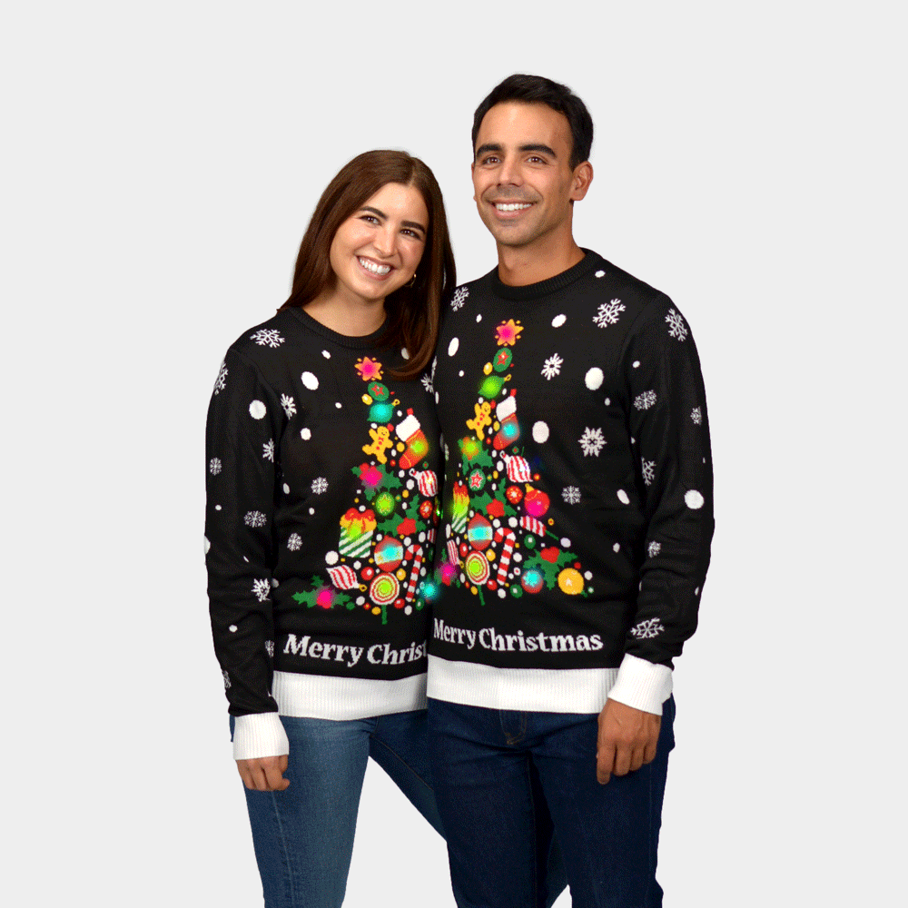 Damen Weihnachtspullover mit LED Schwarz "Merry Christmas" Herren

