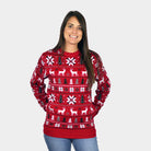 Damen Weihnachtspullover Rot Sternen Rentieren Weihnachtsbäumen
