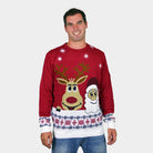 Damen Weihnachtspullover mit Weihnachtsmann und Rentier Rudolph Herren