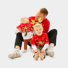 Familien Kinder Weihnachtspullover Rot Rudolf mit Schal
