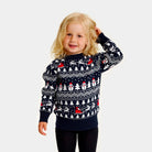 Familien Weihnachtspullover Blau mit Bäumen, Schneemännern und Weihnachtsmann Kinder
