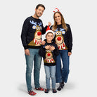 Familien  Weihnachtspullover Blau Rentier Rudolph mit Roter Nase 3D
