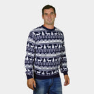 Familien Weihnachtspullover Blau mit Rentieren und Weihnachtsbäumen Herren