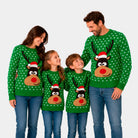 Familien Weihnachtspullover Grün mit Weihnachtsmütze 3D
