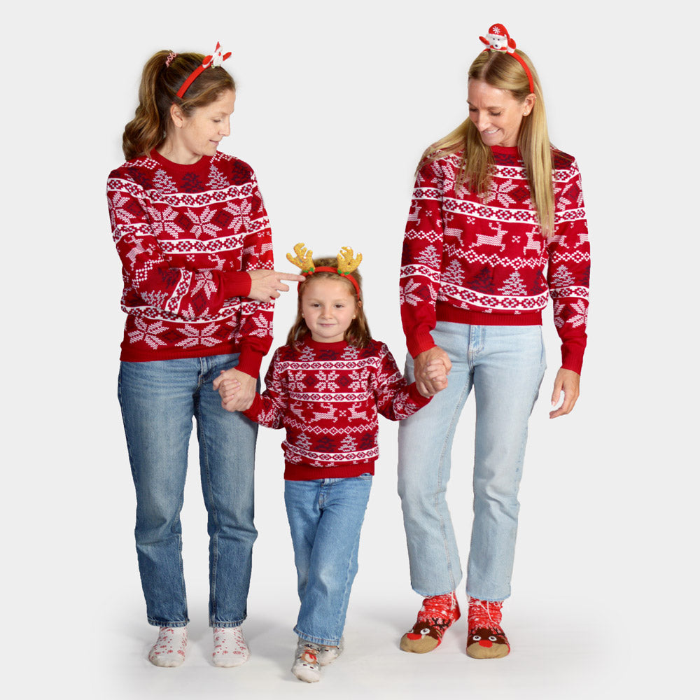 Familien Weihnachtspullover Klassischer Rot mit Polarsternen