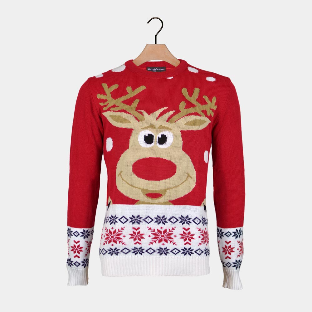 Familien Weihnachtspullover Rot mit Rentier und Schnee
