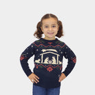 Familien Weihnachtspullover Blau Weihnachtskrippe Kinder
