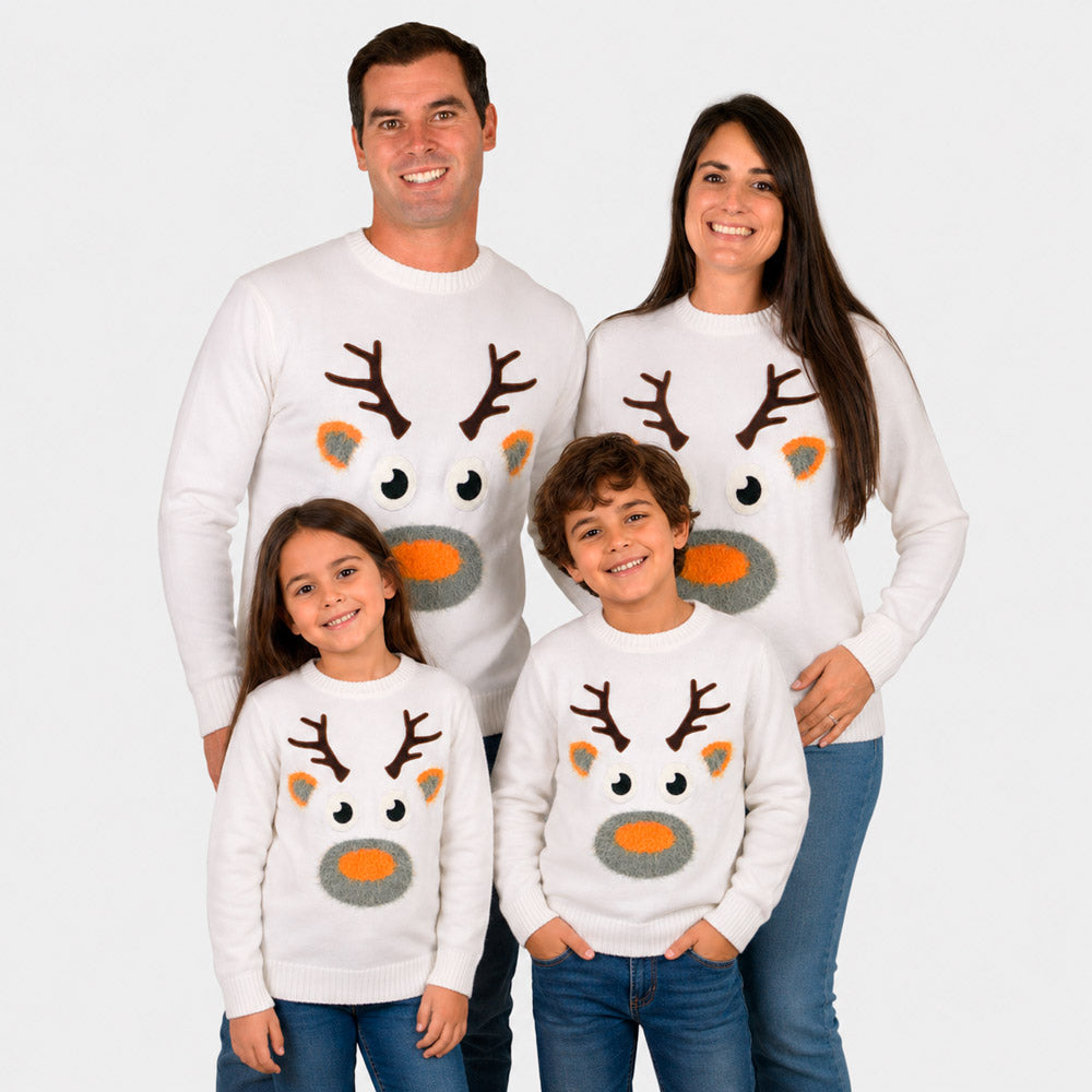 Familien Weihnachtspullover Weiß mit Rentier in 3D
