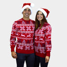 Herren Weihnachtspullover Klassischer Rot mit Polarsternen Paar
