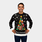 Herren Weihnachtspullover mit LED Schwarz "Merry Christmas"
