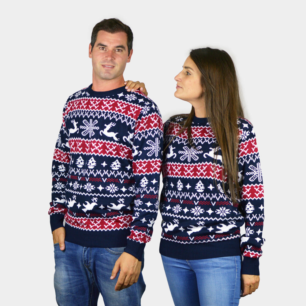 Herren Weihnachtspullover mit Rentieren und Weihnachtsmotiven paar
