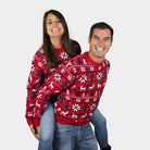 Herren Weihnachtspullover Rot Sternen Rentieren Weihnachtsbäumen Paar
