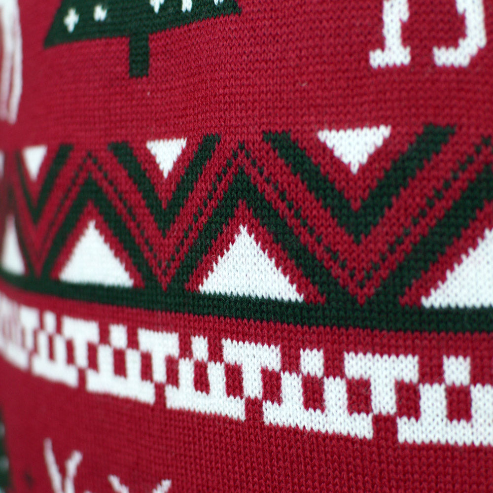 Herren Weihnachtspullover Rot mit Rentieren Weihnachtsbäumen
