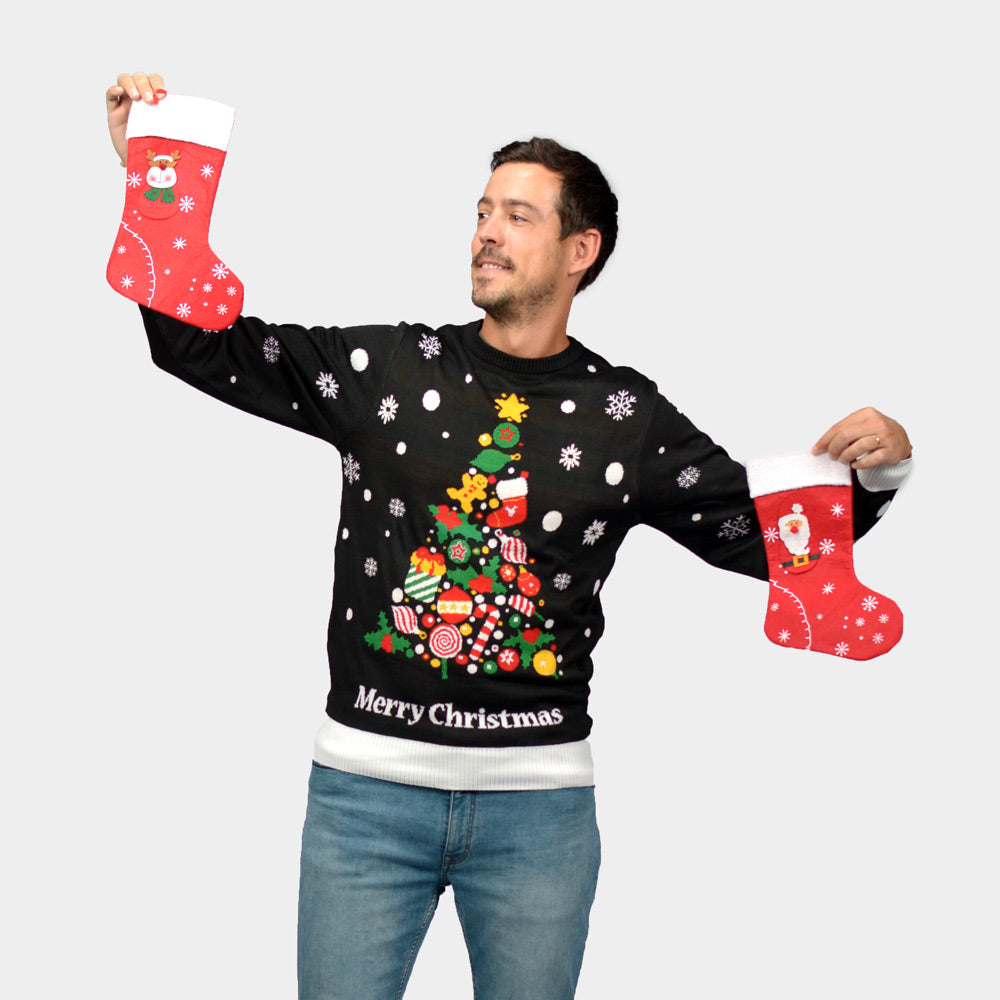 Herren Weihnachtspullover Schwarz "Merry Christmas"
