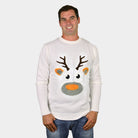 Herren Weihnachtspullover Weiß mit Rentier in 3D

