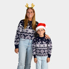 Kinder Weihnachtspullover Blau mit Nordische Sternen und Rentieren Familien
