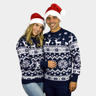 Kinder Weihnachtspullover Blau mit Nordische Sternen und Rentieren Paar