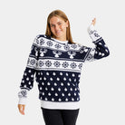 Kinder Weihnachtspullover Blau mit Rentieren und Schneeflocken Damen
