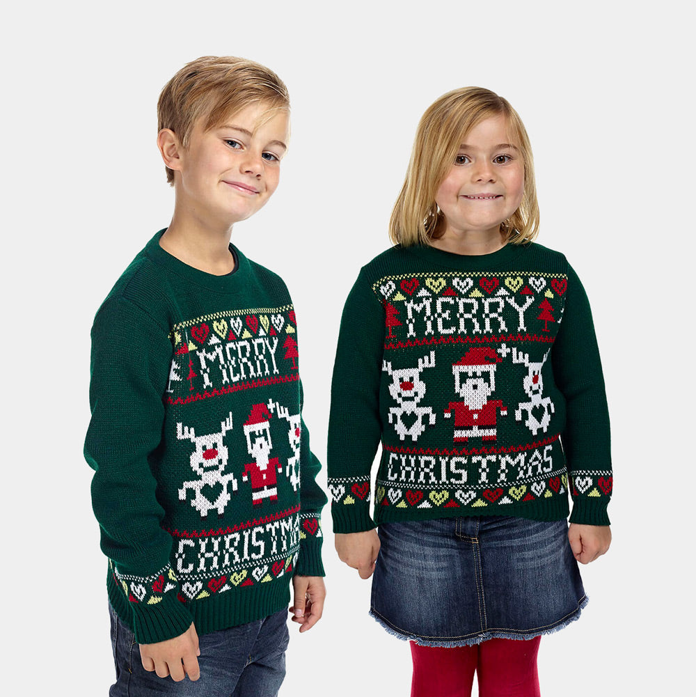 Kinder Weihnachtspullover Merry Christmas grün
