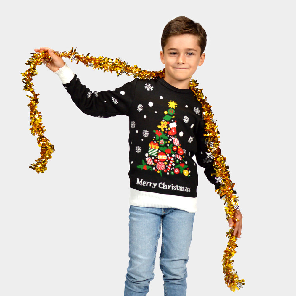 Kinder Weihnachtspullover Schwarz "Merry Christmas"
