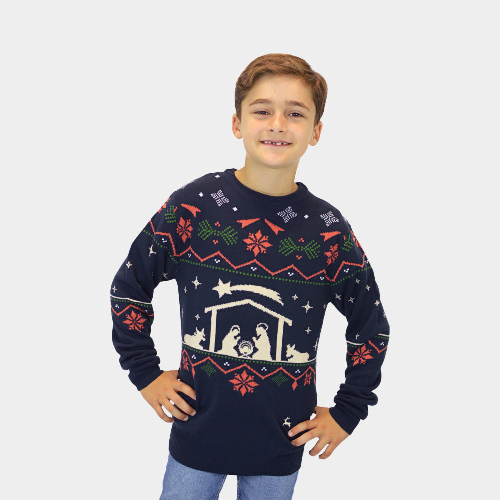 Kinder Weihnachtspullover Weihnachtskrippe
